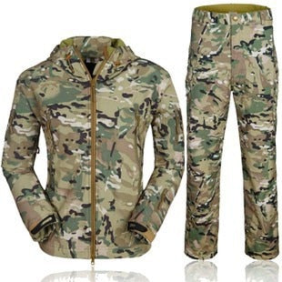 New Shark skin  Outdoor Hunting Camping Waterproof Windproof Polyester Coats Jacket Hoody TAD softshell Jacket+pants