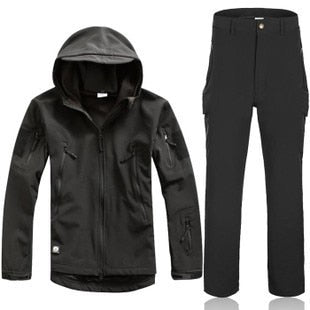 New Shark skin  Outdoor Hunting Camping Waterproof Windproof Polyester Coats Jacket Hoody TAD softshell Jacket+pants