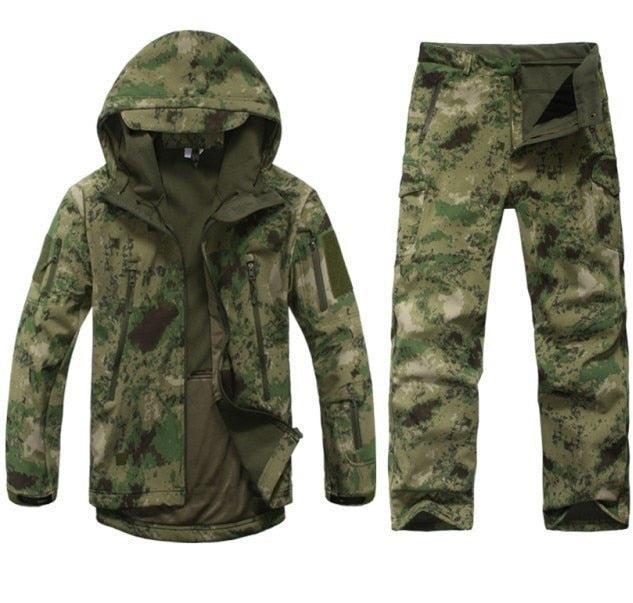 New Shark skin  Outdoor Hunting Camping Waterproof Windproof Polyester Coats Jacket Hoody TAD softshell Jacket+pants