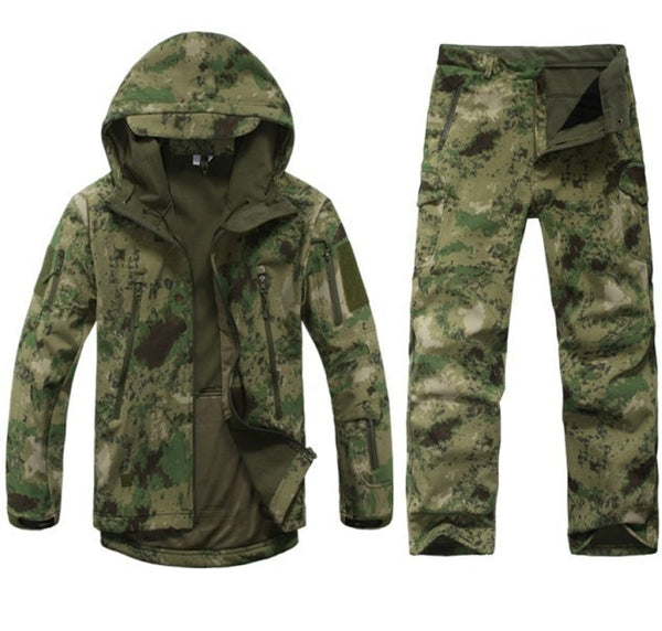 New Shark skin  Outdoor Hunting Camping Waterproof Windproof Polyester Coats Jacket Hoody TAD softshell Jacket+pants