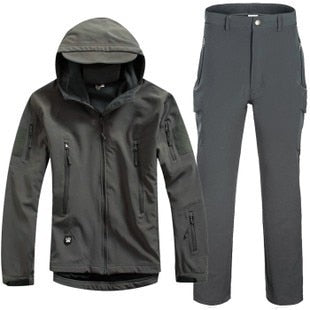 New Shark skin  Outdoor Hunting Camping Waterproof Windproof Polyester Coats Jacket Hoody TAD softshell Jacket+pants