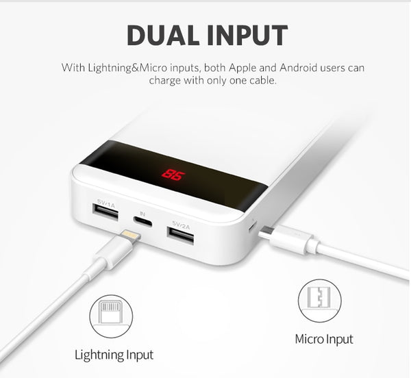 Yoobao M20Pro 20000mAh Portable Charger Dual USB Output/Input (Lightning&Mircro Input) Mobile Phone External Battery Pack