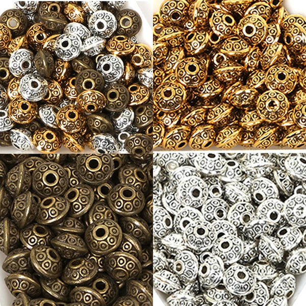 6mm 100pcs Mix Antique Silver/Gold/Bronze Plated Spacer Bead Findings Cone Pattern Metal Loose DIY Beads for Jewelry Making