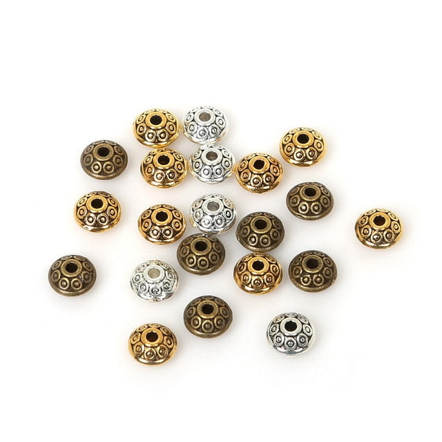6mm 100pcs Mix Antique Silver/Gold/Bronze Plated Spacer Bead Findings Cone Pattern Metal Loose DIY Beads for Jewelry Making