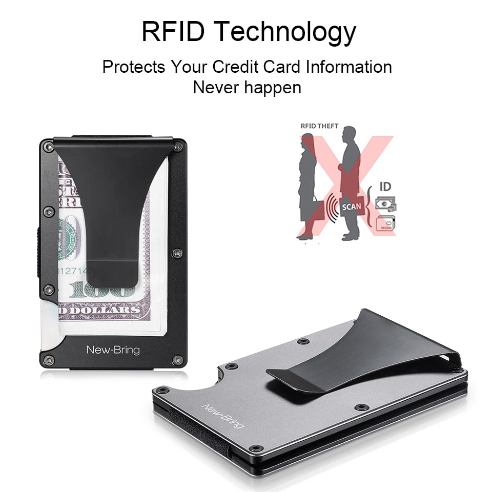 NewBring Metal Mini Money Clip Brand Fashion Black White Credit Card ID Holder With RFID Anti-thief Wallet Men