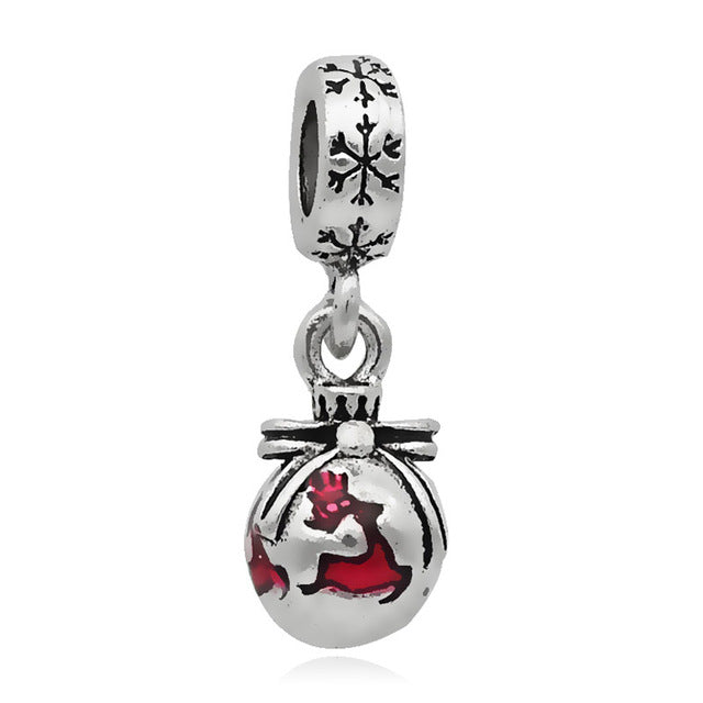 Free Shipping 1PC Silver Plated Red Enamel Snow White Apple Large Hole Beads Fit European Pandora Charm Bracelets & Necklaces
