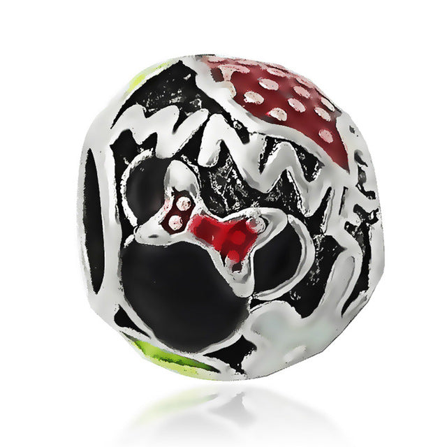 Free Shipping 1PC Silver Plated Red Enamel Snow White Apple Large Hole Beads Fit European Pandora Charm Bracelets & Necklaces