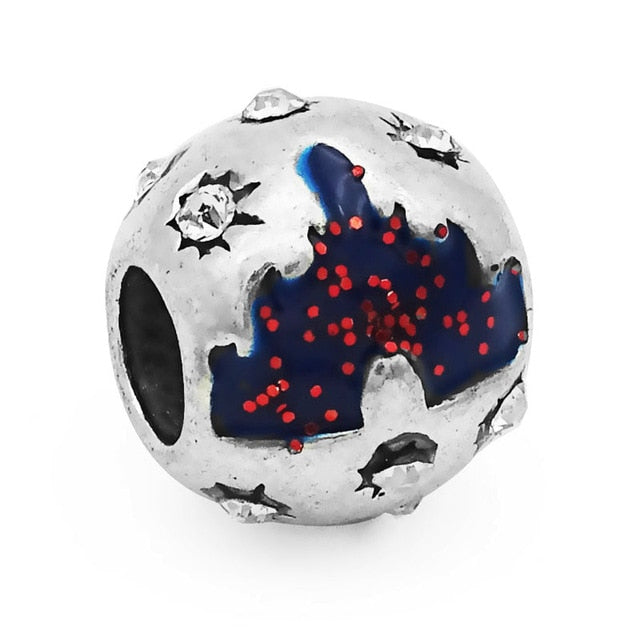 Free Shipping 1PC Silver Plated Red Enamel Snow White Apple Large Hole Beads Fit European Pandora Charm Bracelets & Necklaces