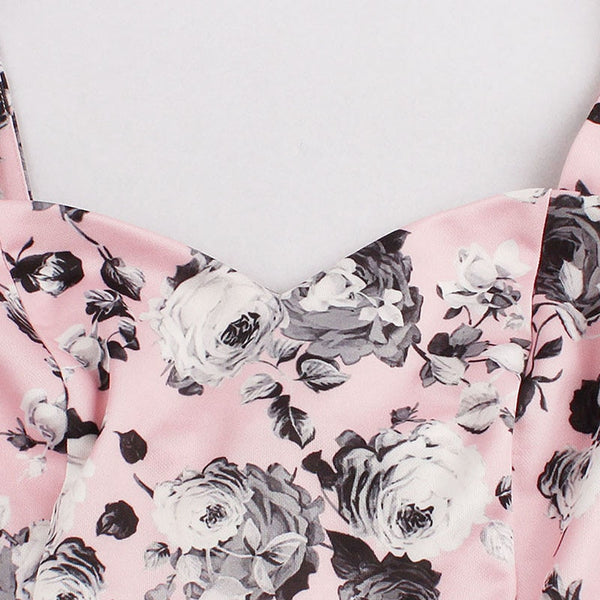 Sisjuly Women Pink Mermaid Dress Female Girls Summer Sleeveless Trumpet Dresses Floral Mid-Calf Dresses Girls Summer Print Dress