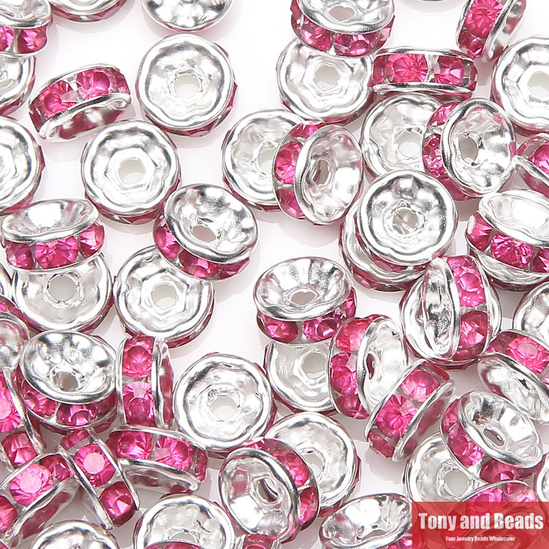 (50Pcs=1Lot !) Free Shipping AAAA Quality 6x3MM Metal Silver Plated Crystal Rhinestone Rondelle Spacer Beads 18Colors For Choose