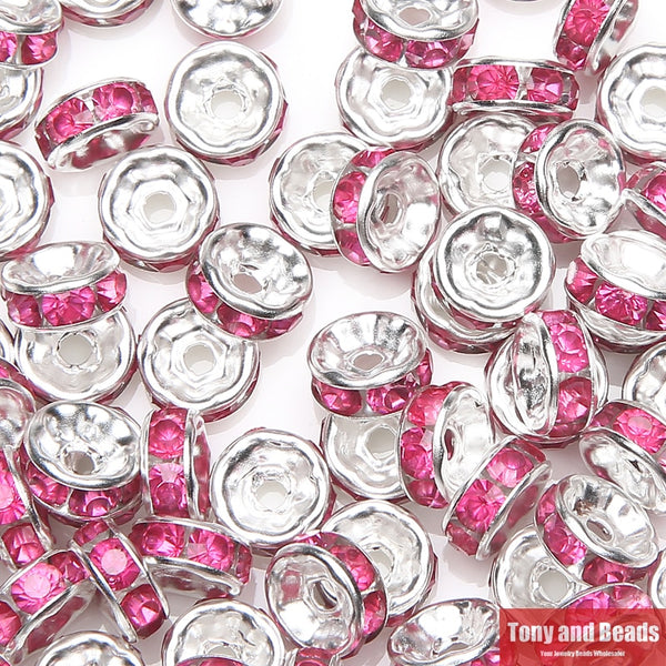 (50Pcs=1Lot !) Free Shipping AAAA Quality 6x3MM Metal Silver Plated Crystal Rhinestone Rondelle Spacer Beads 18Colors For Choose