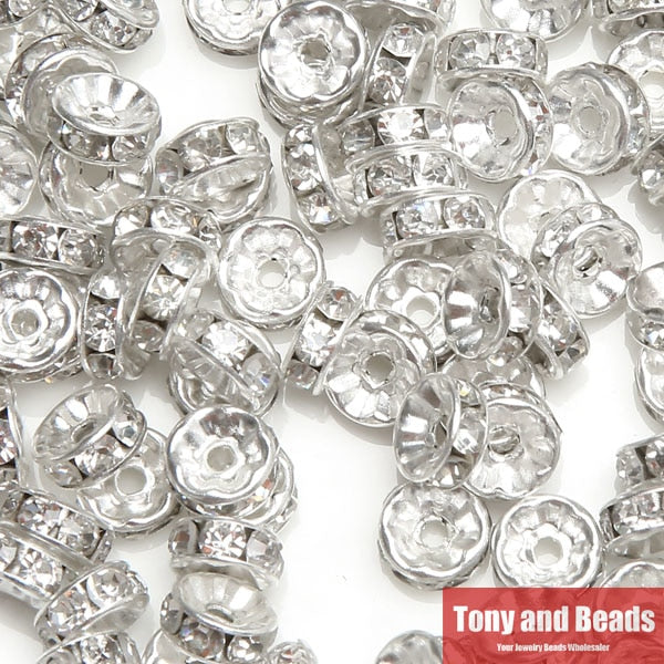 (50Pcs=1Lot !) Free Shipping AAAA Quality 6x3MM Metal Silver Plated Crystal Rhinestone Rondelle Spacer Beads 18Colors For Choose