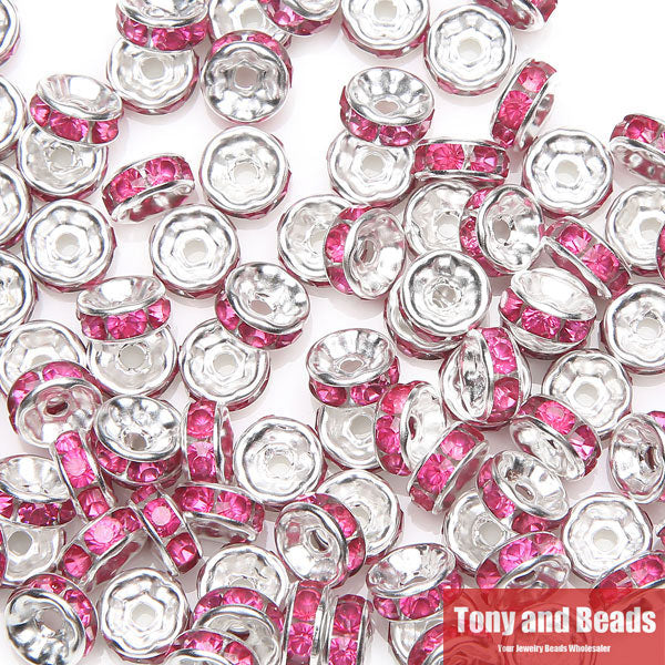 (50Pcs=1Lot !) Free Shipping AAAA Quality 6x3MM Metal Silver Plated Crystal Rhinestone Rondelle Spacer Beads 18Colors For Choose