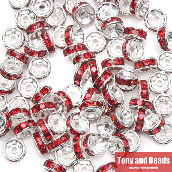 (50Pcs=1Lot !) Free Shipping AAAA Quality 6x3MM Metal Silver Plated Crystal Rhinestone Rondelle Spacer Beads 18Colors For Choose