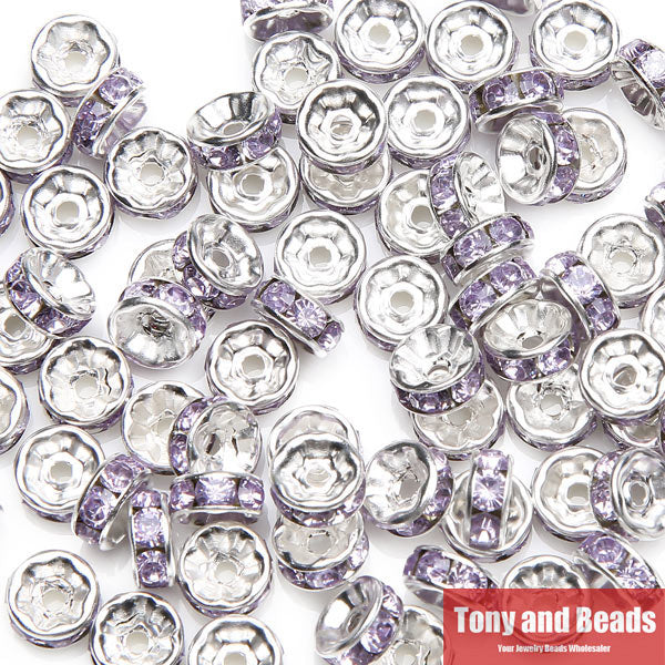 (50Pcs=1Lot !) Free Shipping AAAA Quality 6x3MM Metal Silver Plated Crystal Rhinestone Rondelle Spacer Beads 18Colors For Choose