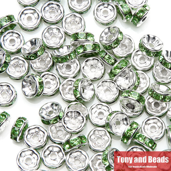 (50Pcs=1Lot !) Free Shipping AAAA Quality 6x3MM Metal Silver Plated Crystal Rhinestone Rondelle Spacer Beads 18Colors For Choose