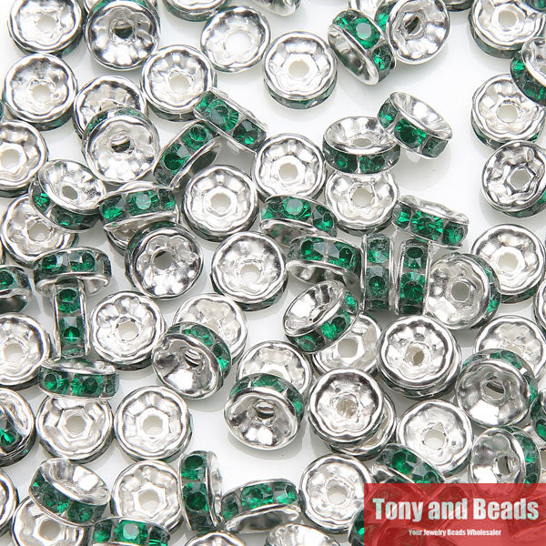 (50Pcs=1Lot !) Free Shipping AAAA Quality 6x3MM Metal Silver Plated Crystal Rhinestone Rondelle Spacer Beads 18Colors For Choose