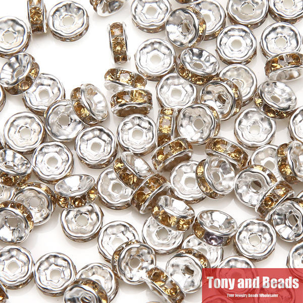 (50Pcs=1Lot !) Free Shipping AAAA Quality 6x3MM Metal Silver Plated Crystal Rhinestone Rondelle Spacer Beads 18Colors For Choose