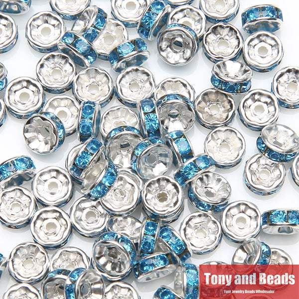 (50Pcs=1Lot !) Free Shipping AAAA Quality 6x3MM Metal Silver Plated Crystal Rhinestone Rondelle Spacer Beads 18Colors For Choose