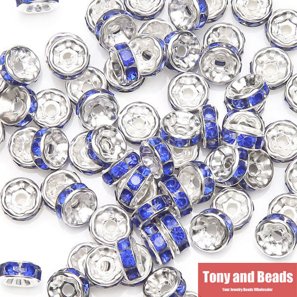 (50Pcs=1Lot !) Free Shipping AAAA Quality 6x3MM Metal Silver Plated Crystal Rhinestone Rondelle Spacer Beads 18Colors For Choose