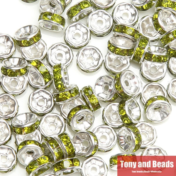 (50Pcs=1Lot !) Free Shipping AAAA Quality 6x3MM Metal Silver Plated Crystal Rhinestone Rondelle Spacer Beads 18Colors For Choose