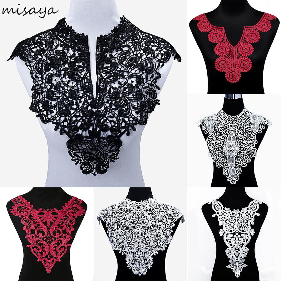 Misaya 1pc Polyester 4 Colors Flower Lace Neckline Fabric,DIY handmade Wedding Dress Lace Collar For Sewing Supplies Crafts