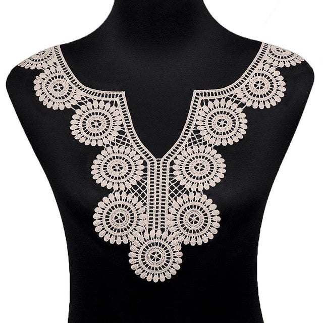 Misaya 1pc Polyester 4 Colors Flower Lace Neckline Fabric,DIY handmade Wedding Dress Lace Collar For Sewing Supplies Crafts