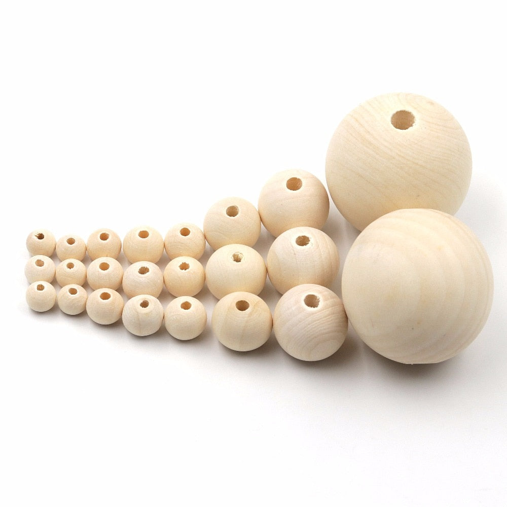 YUMUZ 10 Size 50pcs Unfinished Wooden Beads Natural wood  teething beads  jewelry making handmade