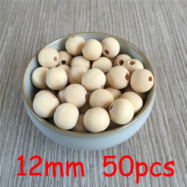 YUMUZ 10 Size 50pcs Unfinished Wooden Beads Natural wood  teething beads  jewelry making handmade