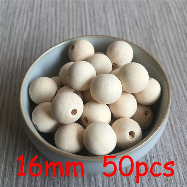 YUMUZ 10 Size 50pcs Unfinished Wooden Beads Natural wood  teething beads  jewelry making handmade