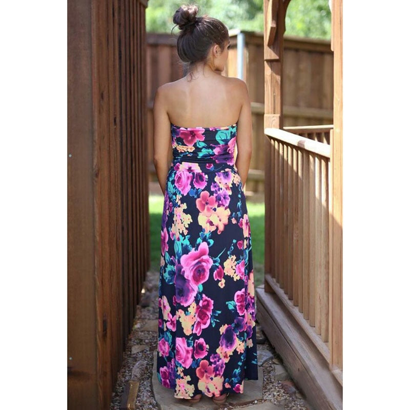 RUIYIGE 2019 Woman Fashion Boho Maxi floral Print Dresses ladies Sexy strapless Summer Sundress party Vestidos Beachwear robes