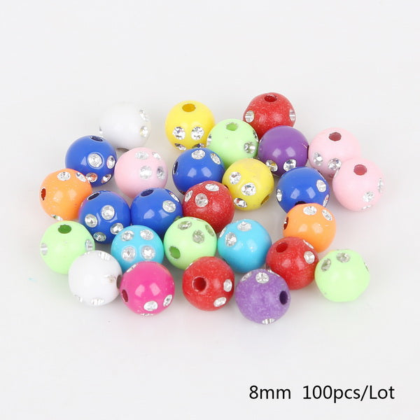 Hot Selling 100 piece/lot 8mm Multi Colors Shiny Acrylic Round Beads For DIY Bracelets & Necklaces Jewelry Makings