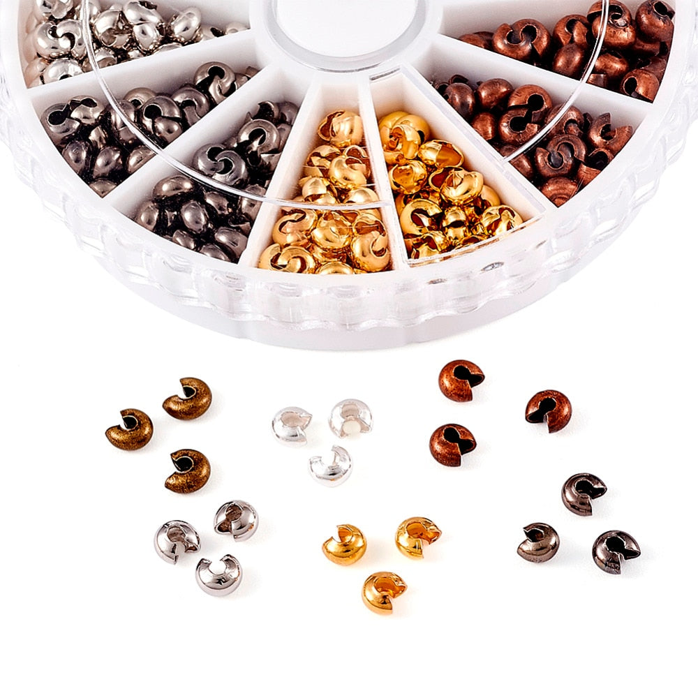 Pandahall 590pcs/box Iron Crimp Beads Covers 3mm Metal Spacer Beads DIY Jewelry Making Findings Accessories 6 Colors