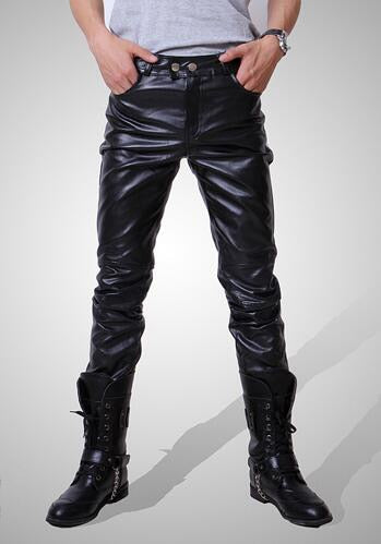 2019 Hip Hop Mens Leather Pants Faux Leather Pu Material 3 Colors Motorcycle Skinny Faux Leather Casual Pants