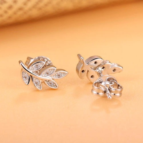 jemmin New Simple Fashion 925 Sterling Silver Leaf Olive Branch Stud Earrings Prevent Allergy Brincos Piercing Ear Jewelry