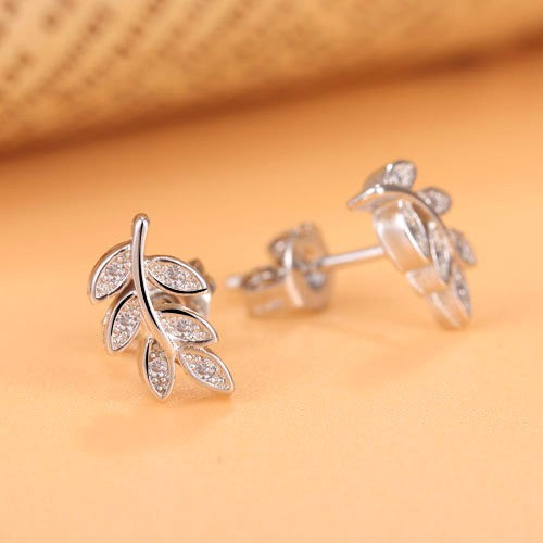 jemmin New Simple Fashion 925 Sterling Silver Leaf Olive Branch Stud Earrings Prevent Allergy Brincos Piercing Ear Jewelry