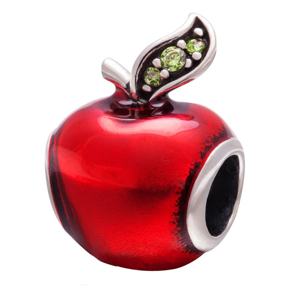 Free Shipping 1PC Silver Plated Red Enamel Snow White Apple Large Hole Beads Fit European Pandora Charm Bracelets & Necklaces