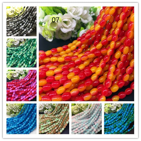New 4x6/ 6x8 8x11mm Oval Rugby Glass Beads Pattern Spacer Loose Jewelry Making crafts