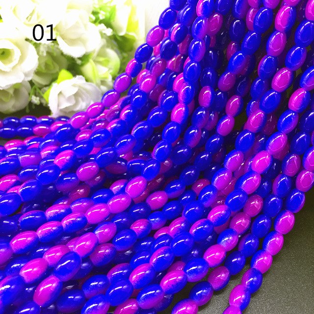 New 4x6/ 6x8 8x11mm Oval Rugby Glass Beads Pattern Spacer Loose Jewelry Making crafts