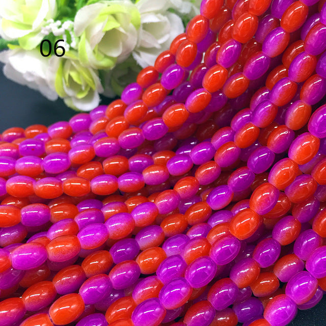 New 4x6/ 6x8 8x11mm Oval Rugby Glass Beads Pattern Spacer Loose Jewelry Making crafts