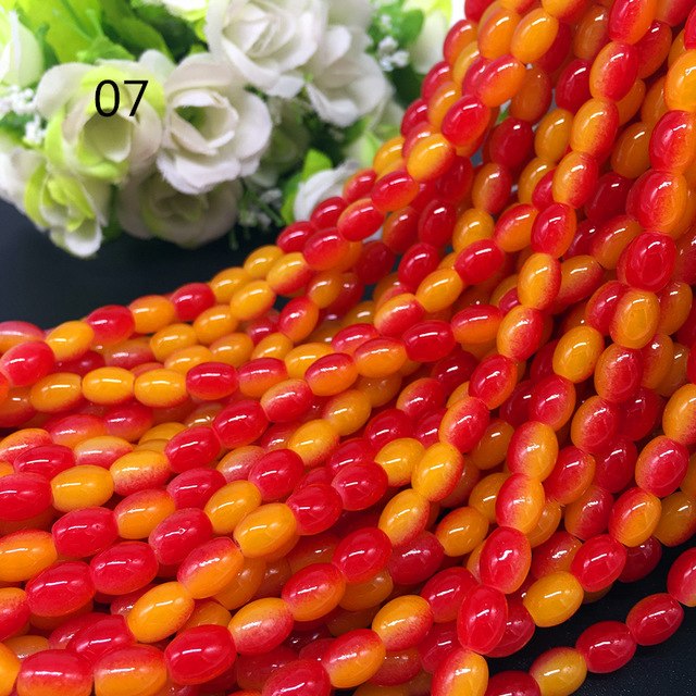 New 4x6/ 6x8 8x11mm Oval Rugby Glass Beads Pattern Spacer Loose Jewelry Making crafts