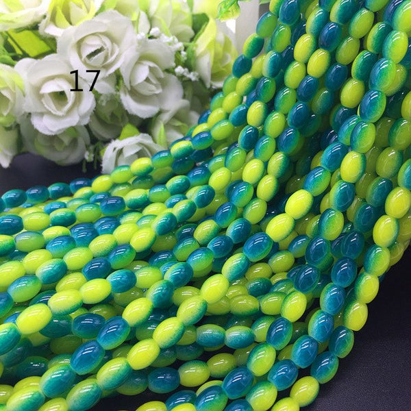 New 4x6/ 6x8 8x11mm Oval Rugby Glass Beads Pattern Spacer Loose Jewelry Making crafts