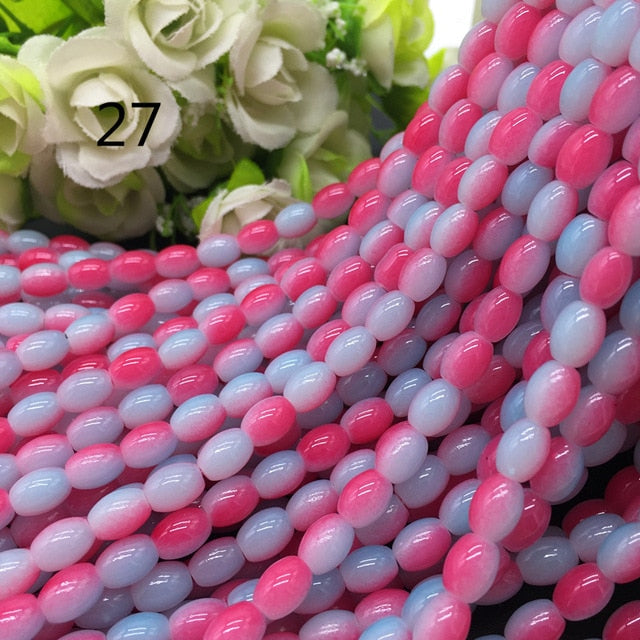 New 4x6/ 6x8 8x11mm Oval Rugby Glass Beads Pattern Spacer Loose Jewelry Making crafts