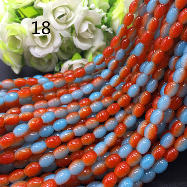 New 4x6/ 6x8 8x11mm Oval Rugby Glass Beads Pattern Spacer Loose Jewelry Making crafts