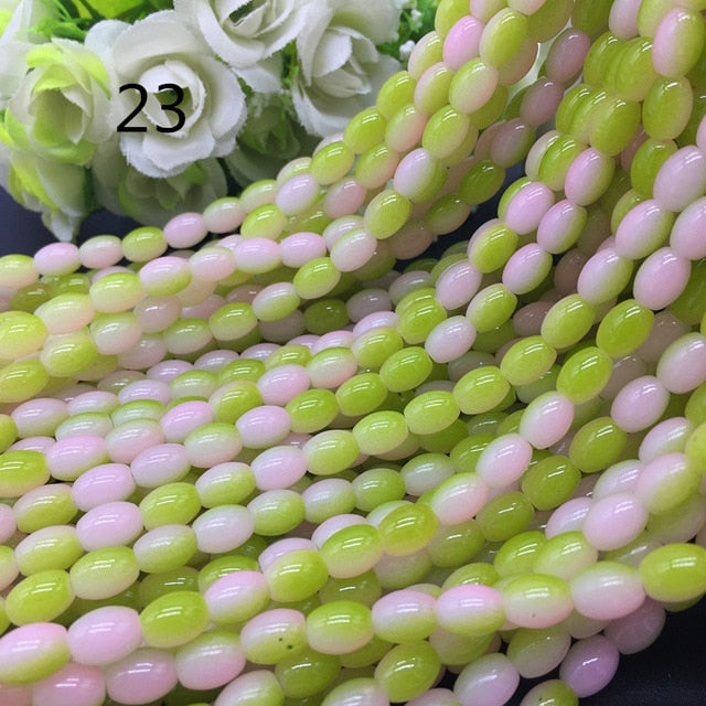 New 4x6/ 6x8 8x11mm Oval Rugby Glass Beads Pattern Spacer Loose Jewelry Making crafts