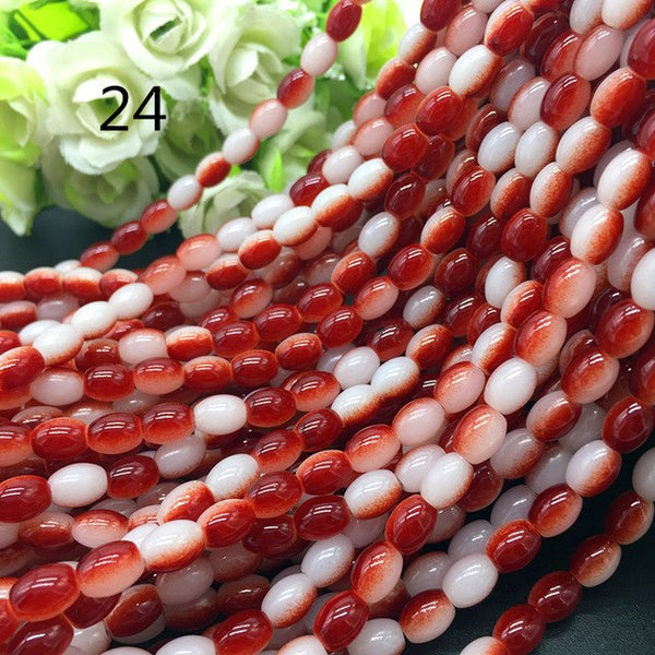 New 4x6/ 6x8 8x11mm Oval Rugby Glass Beads Pattern Spacer Loose Jewelry Making crafts