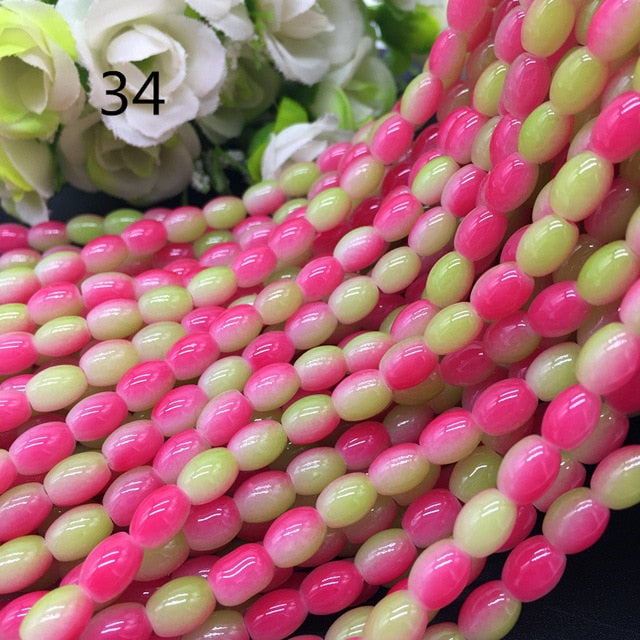 New 4x6/ 6x8 8x11mm Oval Rugby Glass Beads Pattern Spacer Loose Jewelry Making crafts