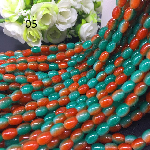 New 4x6/ 6x8 8x11mm Oval Rugby Glass Beads Pattern Spacer Loose Jewelry Making crafts