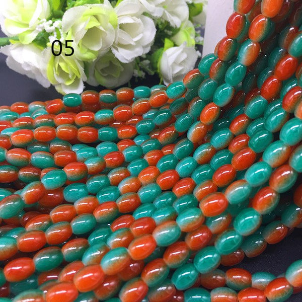 New 4x6/ 6x8 8x11mm Oval Rugby Glass Beads Pattern Spacer Loose Jewelry Making crafts
