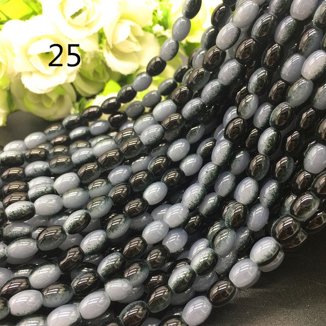 New 4x6/ 6x8 8x11mm Oval Rugby Glass Beads Pattern Spacer Loose Jewelry Making crafts